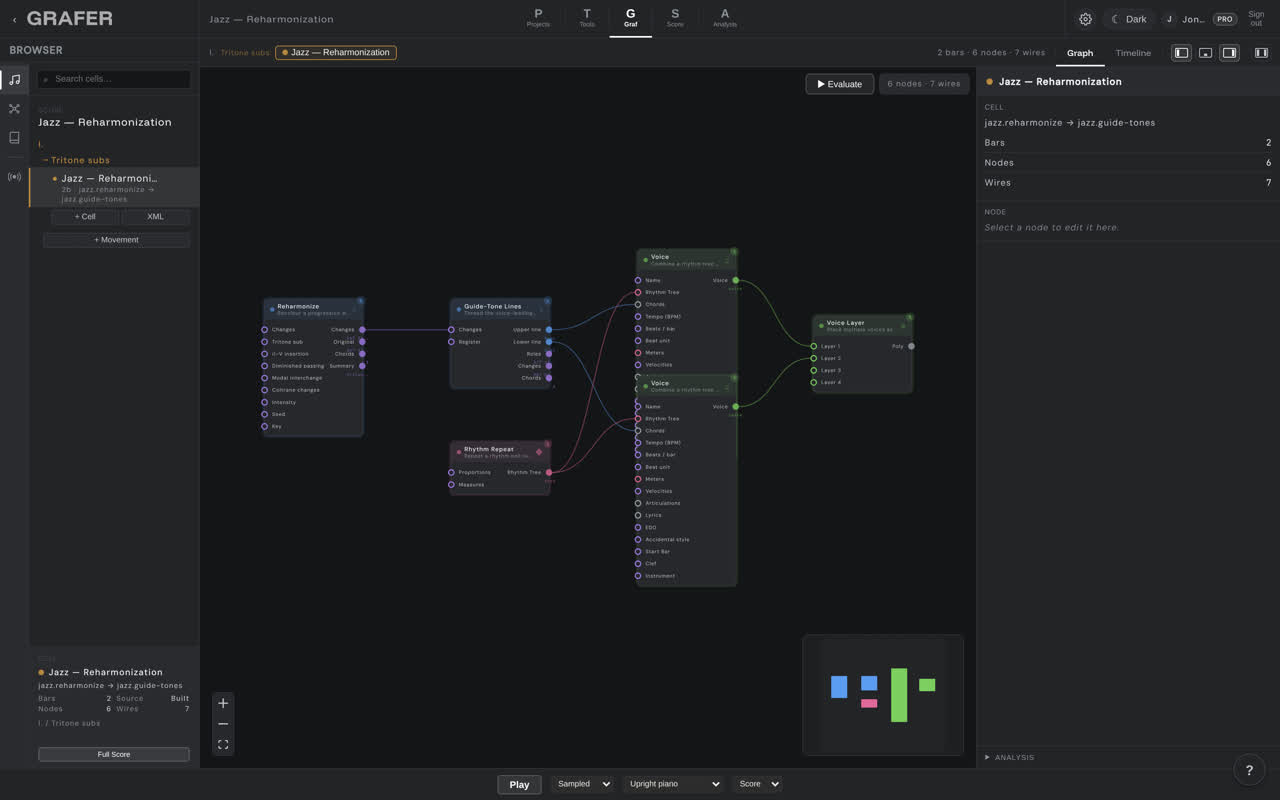 The node graph of Jazz — Reharmonization in grafer's Graf editor