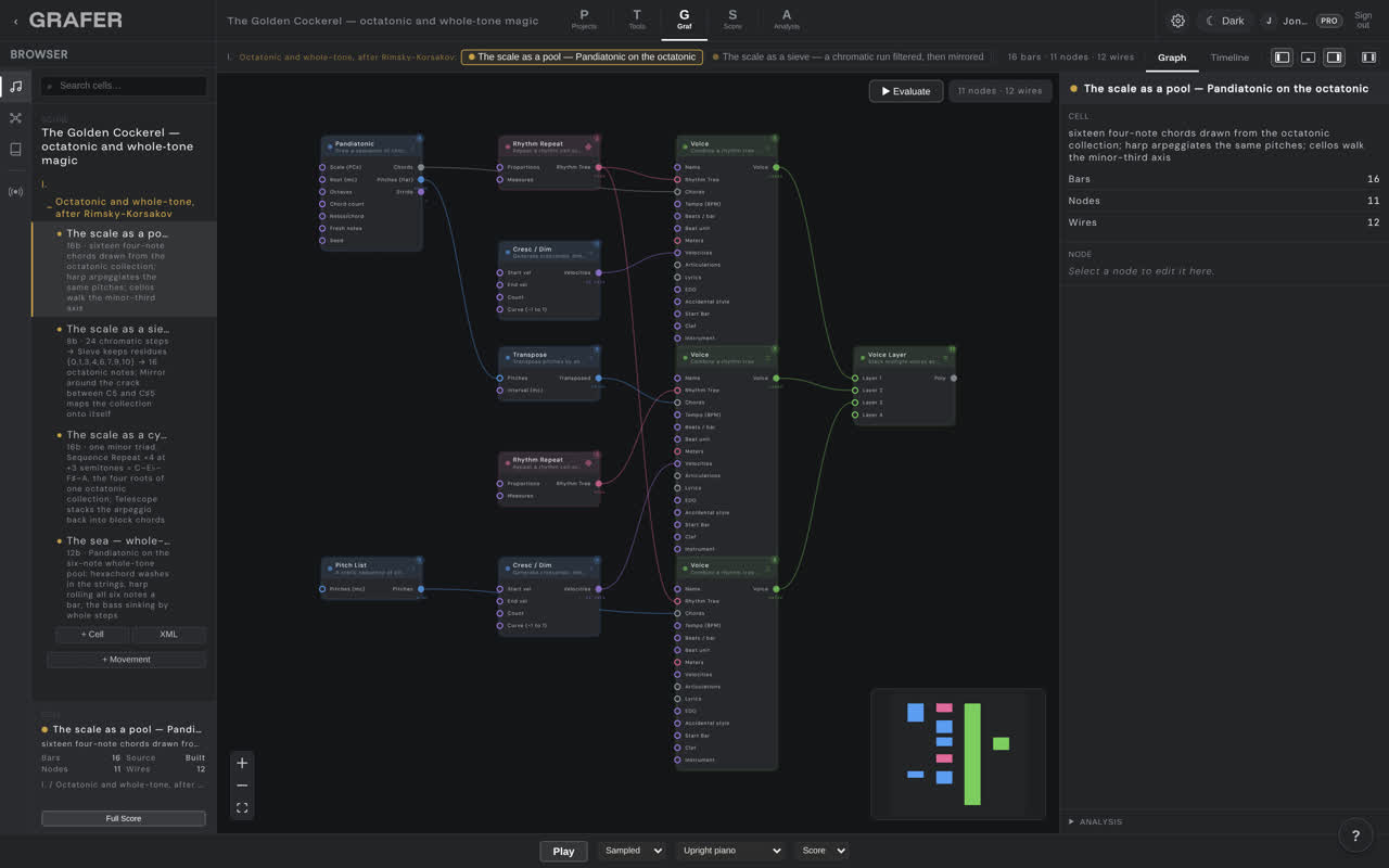 The node graph of The Golden Cockerel — octatonic and whole-tone magic in grafer's Graf editor