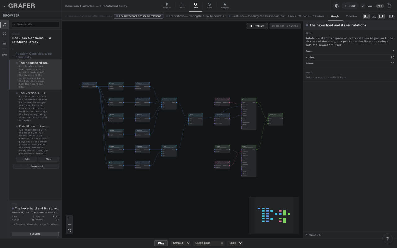 The node graph of Requiem Canticles — a rotational array in grafer's Graf editor